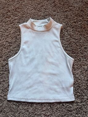 SHEIN White Ribbed Mock Neck Crop Top Tank
